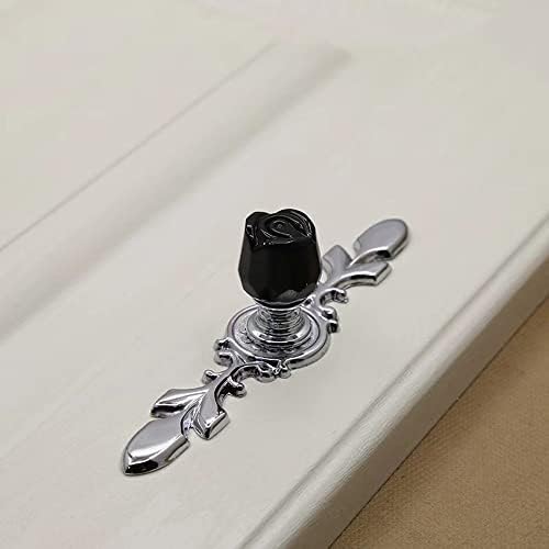 4 Pack Rose Flower Crystal Cabinet Knobs with Plate