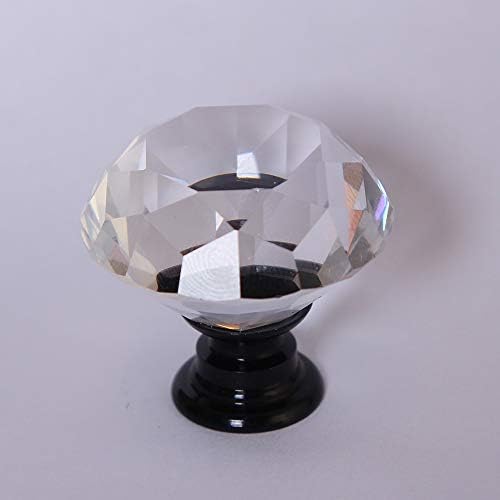 Luxury Crystal Glass Cabinet Knobs - Black Metal Base
