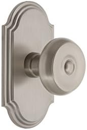 Grandeur Arc Plate Privacy Knob with Bouton Knob in Satin Nickel 275 in