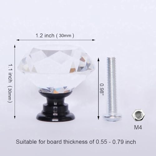 Luxury Crystal Glass Cabinet Knobs - Black Metal Base