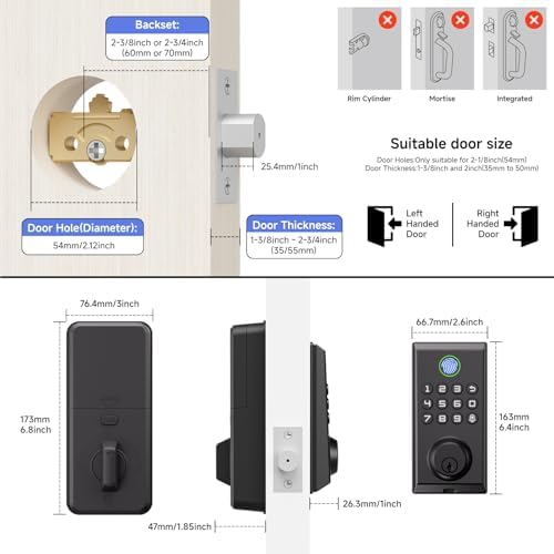 Smart Deadbolt with Alexa TuyaFingerPrint Entry Black Includes Camera