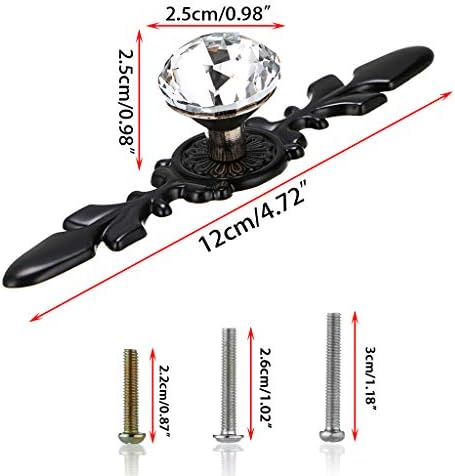 Sumnacon 10 Crystal Glass Knobs with Plates for Kitchen Bathroom Office Black