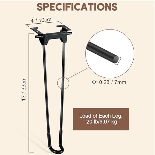 MAOPINER 126 Inch Foldable Hairpin Table Legs Black