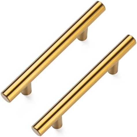 10 Pack Brushed Brass Cabinet Handles 5 Inch Long 3 Inch Center Hole