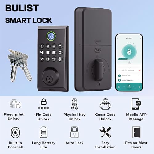 Smart Deadbolt with Alexa TuyaFingerPrint Entry Black Includes Camera