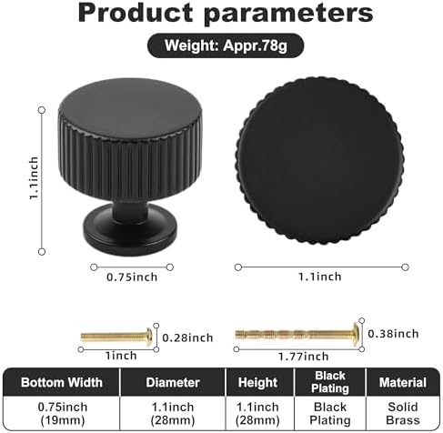Matt Black Kitchen Cabinet Knob 6 Pack Solid Brass Drawer Pulls