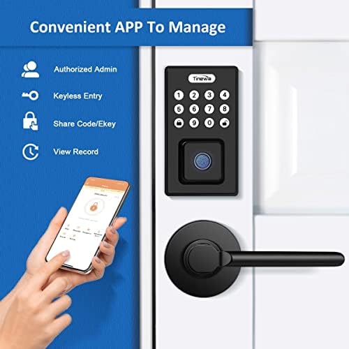 Tinewa Black Smart Door Lock with Fingerprint and App Control