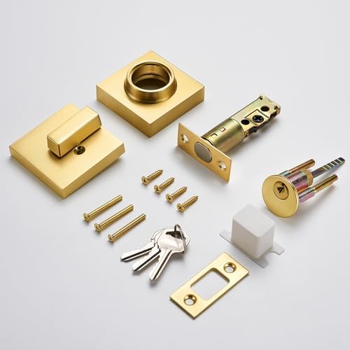 Gold-Satin Brass Single Cylinder Deadbolt Lock Set with 3 Keys