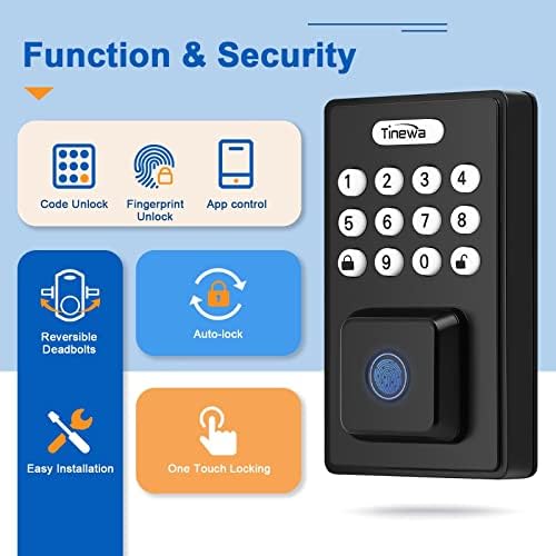 Tinewa Black Smart Door Lock with Fingerprint and App Control