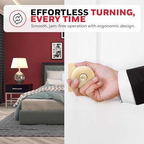 Honeywell 8103614 Brushed Gold Door Knob with Privacy Lock