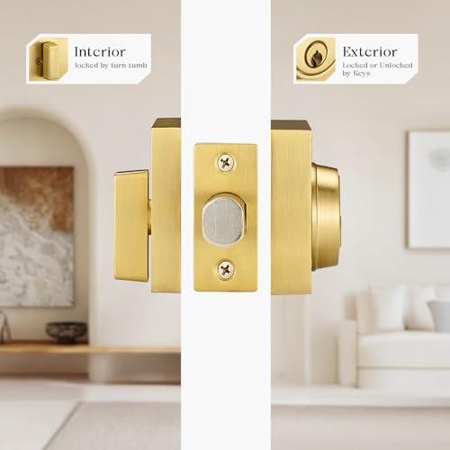 Gold-Satin Brass Single Cylinder Deadbolt Lock Set with 3 Keys