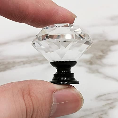 Luxury Crystal Glass Cabinet Knobs - Black Metal Base