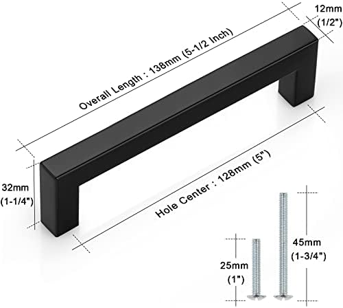 ProBrico 5-Pack Matte Black Square Cabinet Pulls