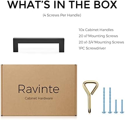 Ravinte 10 Pack Square Bar Kitchen Cabinet Handles Matte Black