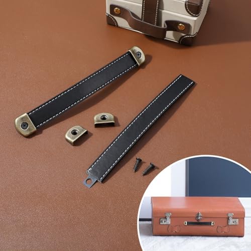 Premium Leather Drawers Suitcase Handles 2-Piece Black