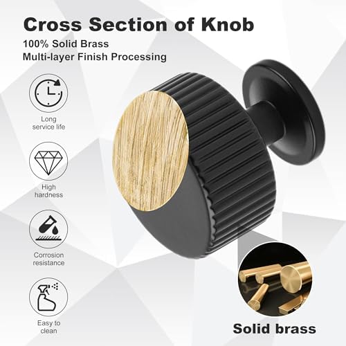 Matt Black Kitchen Cabinet Knob 6 Pack Solid Brass Drawer Pulls
