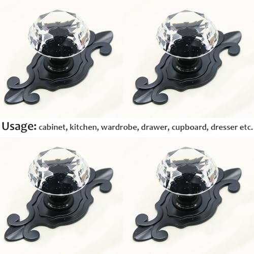Elegant Crystal Glass Cabinet Knobs Set of 4