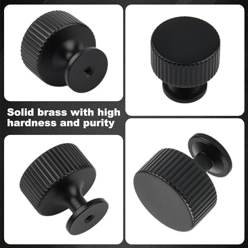 Matt Black Kitchen Cabinet Knob 6 Pack Solid Brass Drawer Pulls