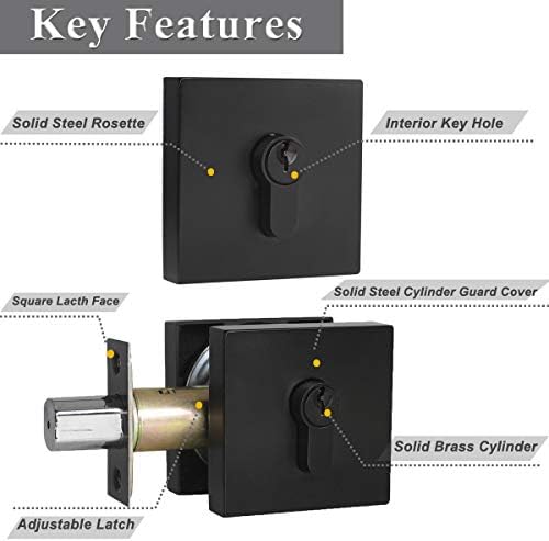 Probrico Square Double Cylinder Deadbolt Flat Black 1 Pack