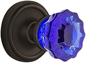 Nostalgic Door knobs ClassicRosette Privacy Crystal Cobalt Glass with Oil-Rubbed Bronze