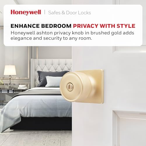 Honeywell 8103614 Brushed Gold Door Knob with Privacy Lock