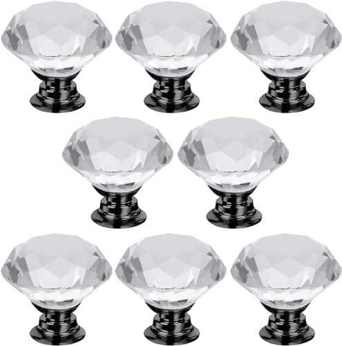 Luxury Crystal Glass Cabinet Knobs - Black Metal Base