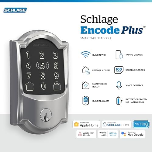 Schlage BE499WB CAM 625 WiFi Smart Deadbolt Lock - Secure effortless home entry