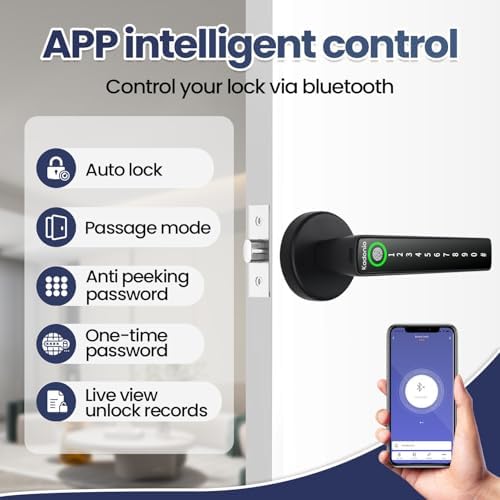 Fingerprint Door Lock Black - Smart with Alexa Backup Key