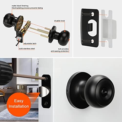 Haidms 8 Pack Matte Black Interior Door Knobs