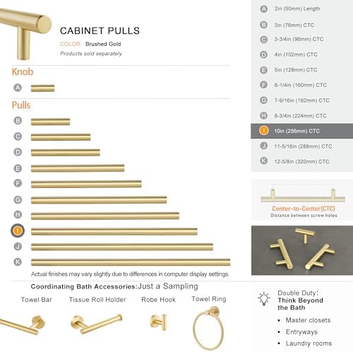 Premium Solid Brass Cabinet Pulls Gold Euro Style Durable Kitchen Bathroom Hardware