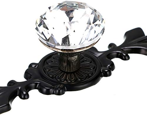 Sumnacon 10 Crystal Glass Knobs with Plates for Kitchen Bathroom Office Black