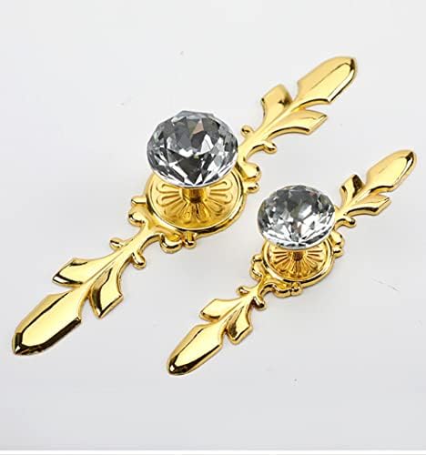 5 Pack Gold Diamond Clear Crystal Cabinet Knobs with Plate and Screws