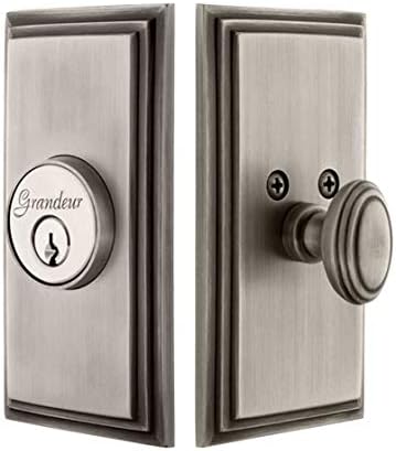 Grandeur Single Cylinder Deadbolt with Carre Plate Antique Pewter 2375 Keyed Different