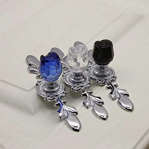 4 Pack Rose Flower Crystal Cabinet Knobs with Plate