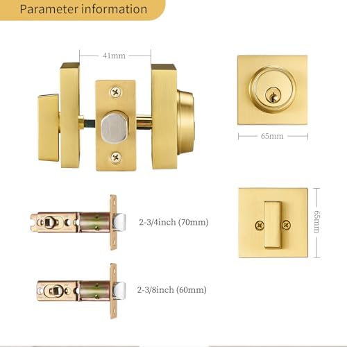 Gold-Satin Brass Single Cylinder Deadbolt Lock Set with 3 Keys