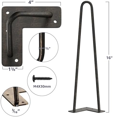 Smartstandard Mid-Century Modern Metal Hairpin Legs Set of 3