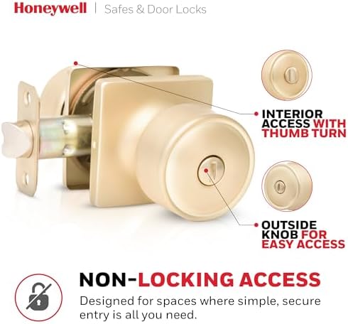 Honeywell 8103614 Brushed Gold Door Knob with Privacy Lock