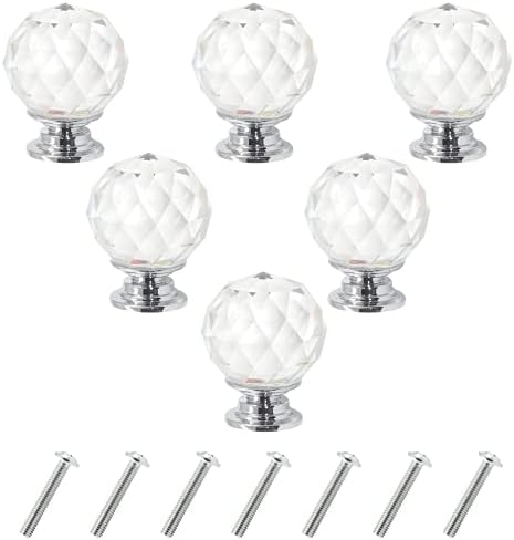 Stunning 6-Piece Round Crystal Knobs for Cabinets and Cupboards