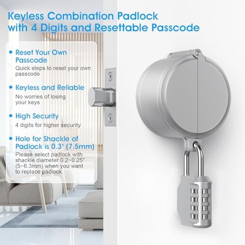 AST Deadbolt Lockout Device with Combination Padlock No Drill Matte Silver