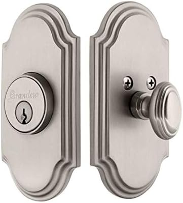 Grandeur Single Cylinder Door Deadbolt with Arc Plate Satin Nickel