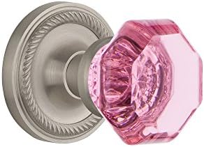 Nostalgic Warehouse Pink Door Knob Satin Nickel Finish Privacy Door Hardware