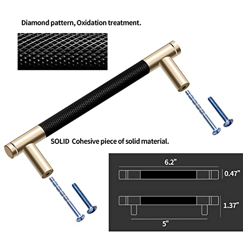 24-Piece Bar Cabinet Pull Set Gold and Black Knurled Handles