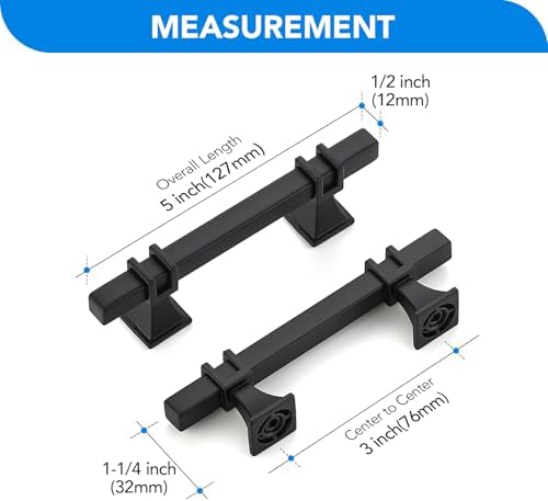 30 Pack 3 Inch Black Cabinet Handles Square Zinc Alloy Pulls