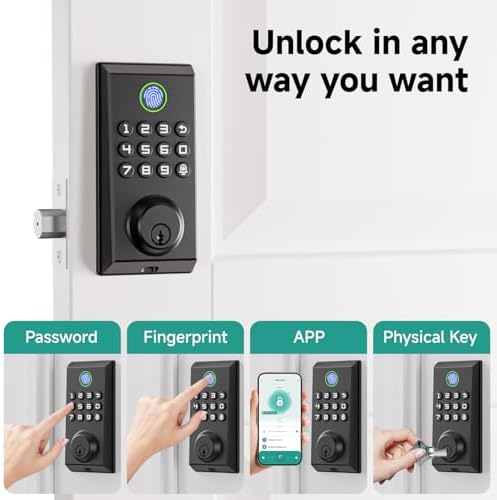 Smart Deadbolt with Alexa TuyaFingerPrint Entry Black Includes Camera