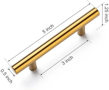 10 Pack Brushed Brass Cabinet Handles 5 Inch Long 3 Inch Center Hole