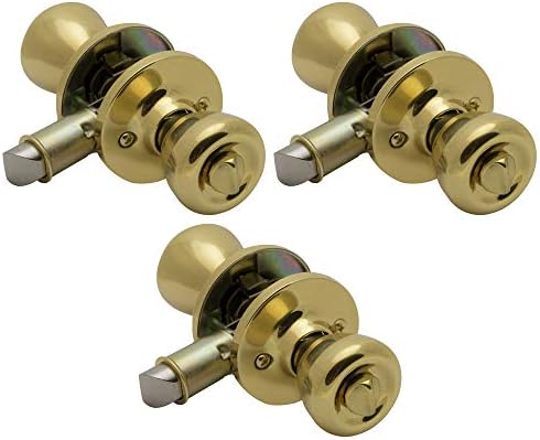 3-Piece Polished Brass Door Knobs Set