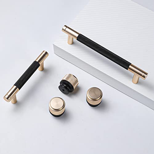 24-Piece Bar Cabinet Pull Set Gold and Black Knurled Handles