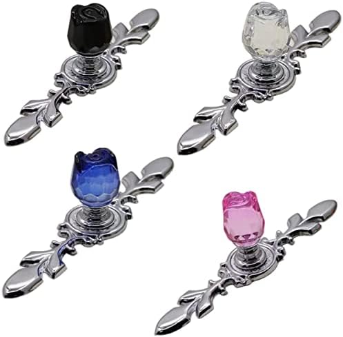 4 Pack Rose Flower Crystal Cabinet Knobs with Plate