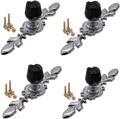 4 Pack Rose Flower Crystal Cabinet Knobs with Plate