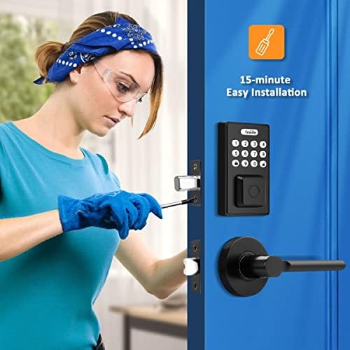 Tinewa Black Smart Door Lock with Fingerprint and App Control